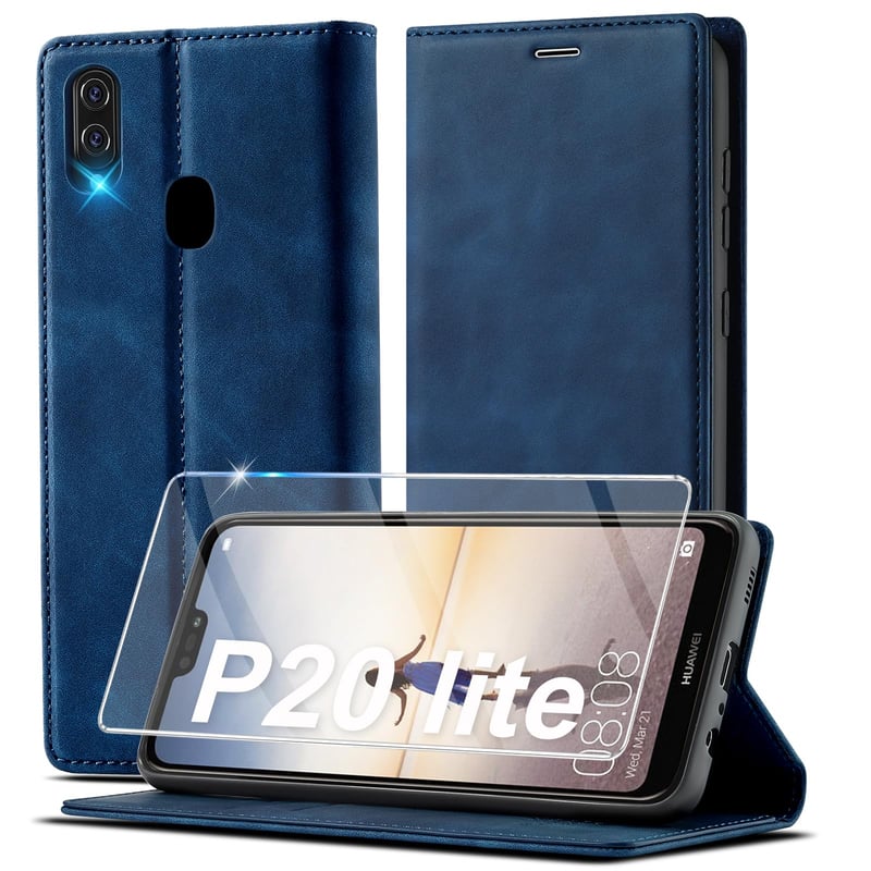 Kožené flipové puzdro Ailicici pre Huawei P20 Lite s RFID tienením, priehradkou na karty, stojanom a ochrannou fóliou