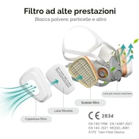 Respirátor s filtrom AIMAX A1P2 s okuliarmi, opakovane použiteľná maska proti prachu a plynom na lakovanie, brúsenie, zváranie a postrekovanie 6