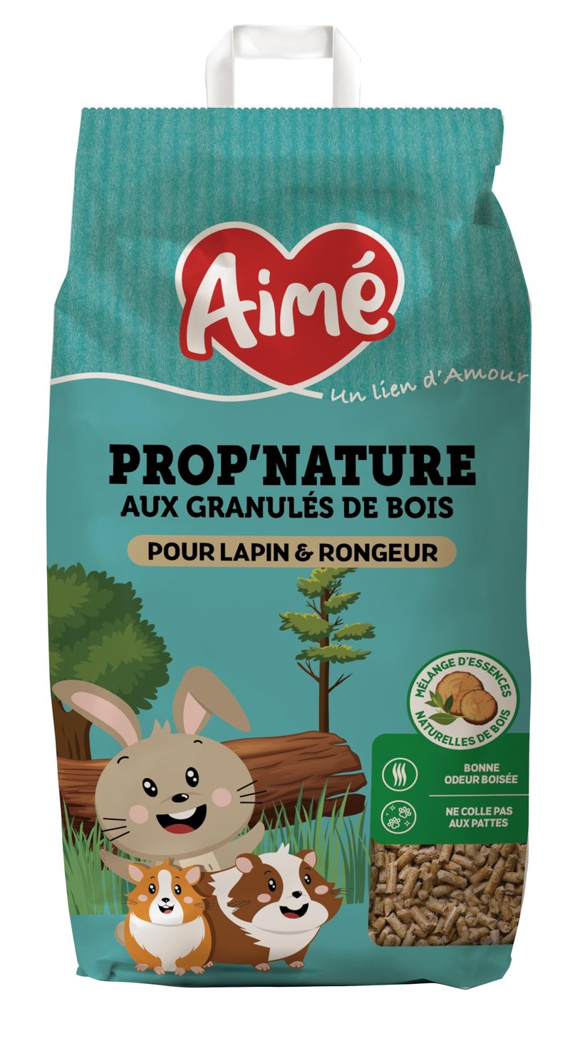 Podstielka z drevených peliet Aimé Prop'Nature pre malé zvieratá 10 l – pre králiky, morčatá, škrečky a myši, vydrží až 6 týždňov