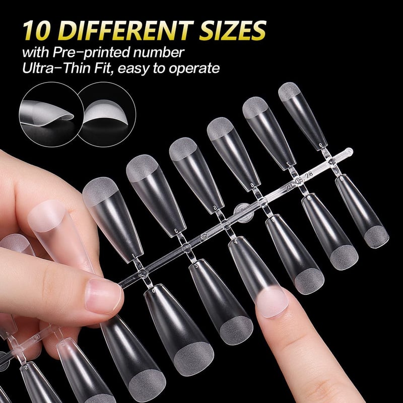 AIMEILI 432 db Műköröm Szett Átlátszó 12 Méret Műanyag Köröm Tipek Akril UV Gél Koffin
