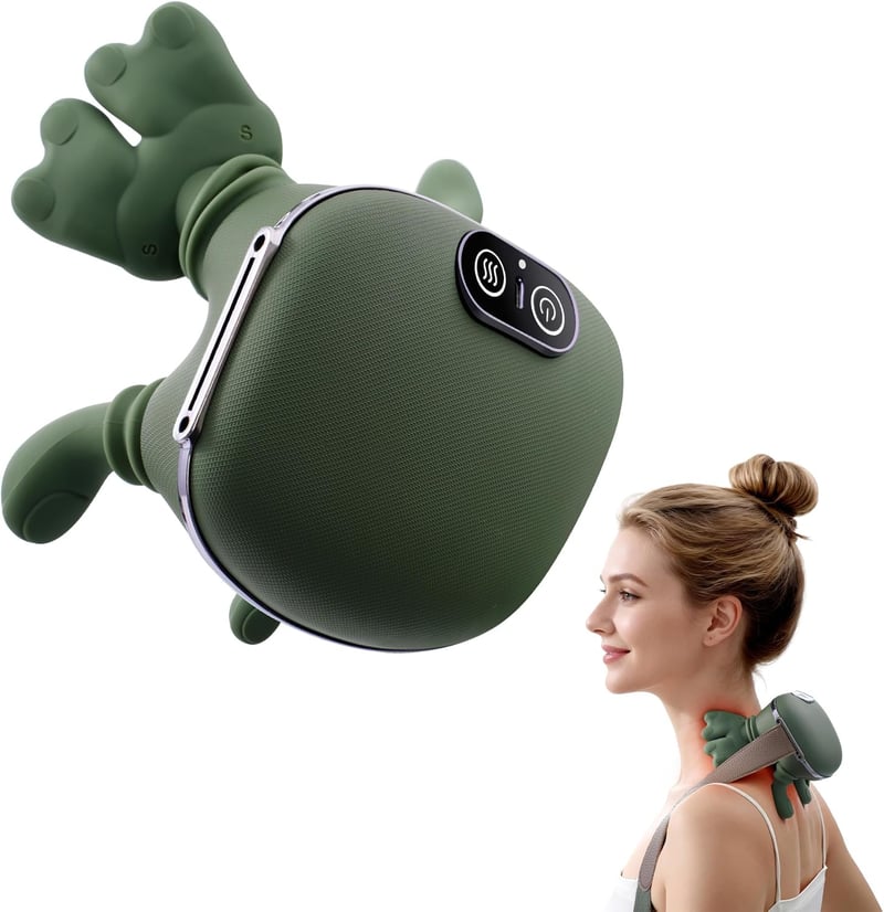 Aimmbiuty 4D Bionic kéz nyakmasszírozó elektromos siatsu vállra, 3 intenzitás és 2 hőfokszint, mély szövetes masszázs, zöld