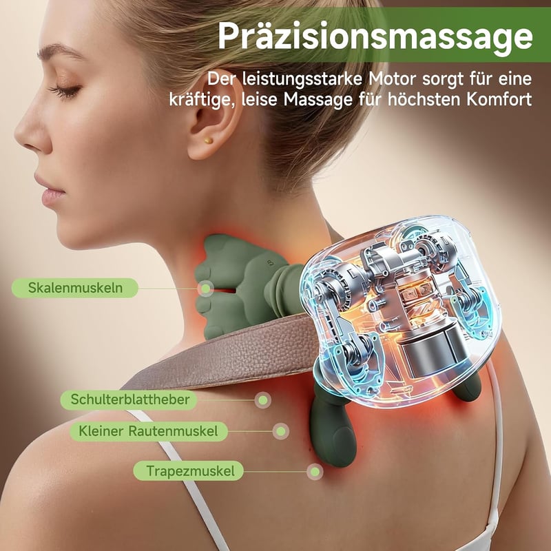 Aimmbiuty 4D Bionic kéz nyakmasszírozó elektromos siatsu vállra, 3 intenzitás és 2 hőfokszint, mély szövetes masszázs, zöld