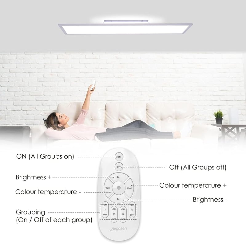 Aimosen LED Mennyezeti Lámpa 100x25cm, 40W Ultravékony, Szabályozható Fényerő, 2700K-6500K Állítható Színhőmérséklet, Távirányítós