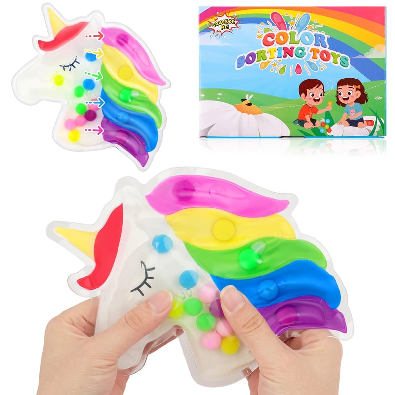 Ainiv senzorická hračka typu fidget pre deti – Gél hračka na stláčanie a triedenie farieb, pomôcka pri ADHD a autizme, Montessori hračka na rozvoj jemnej motoriky, jednorožec, fialová