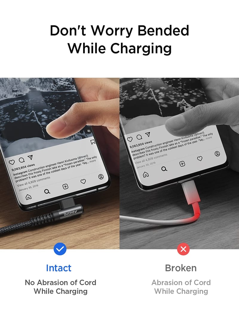 AINOPE USB-C kábel 60W 3m 2 darab fekete gyorstöltéshez