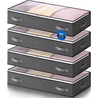 Set de 4 genți de depozitare AIOR pentru sub pat, cu fereastră transparentă, 60 L, organizator pliabil pentru haine și pături, 80x50x15 cm 1