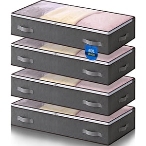 AIOR set od 4 torbe za pohranu ispod kreveta s prozirnim prozorom, 60 L, sklopivi organizator za odjeću i deke, 80x50x15 cm