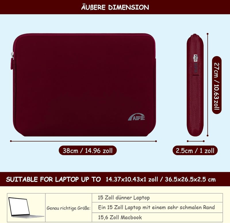 AIPIE 15.6 Colos Laptop Táska Ütésálló Üzleti Notebook Tok Piros