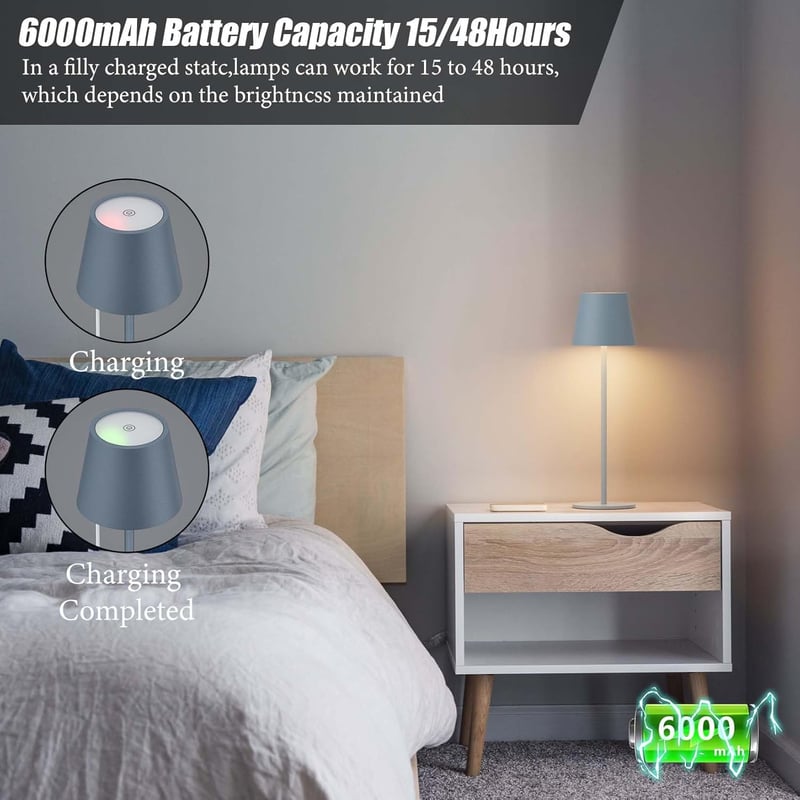 Aipsun 2 db-os, szabályozható LED újratölthető asztali lámpa, kék, 6000mAh, vezeték nélküli asztali lámpa, meleg fehér (2700k-6000k), IP54, kültéri LED asztali lámpa éttermekbe, hálószobákba, bárokba