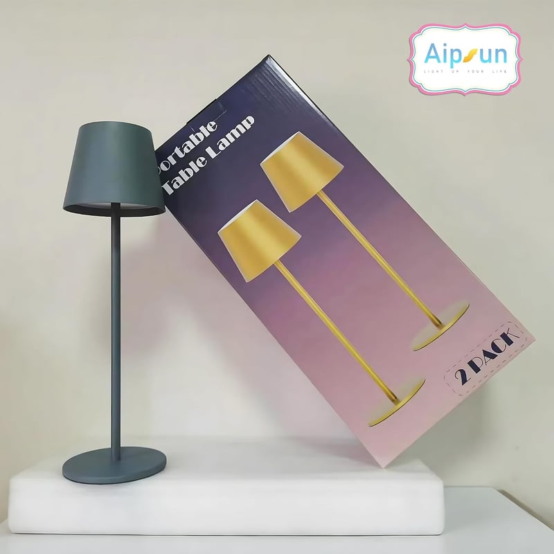 Aipsun 2 db-os, szabályozható LED újratölthető asztali lámpa, kék, 6000mAh, vezeték nélküli asztali lámpa, meleg fehér (2700k-6000k), IP54, kültéri LED asztali lámpa éttermekbe, hálószobákba, bárokba