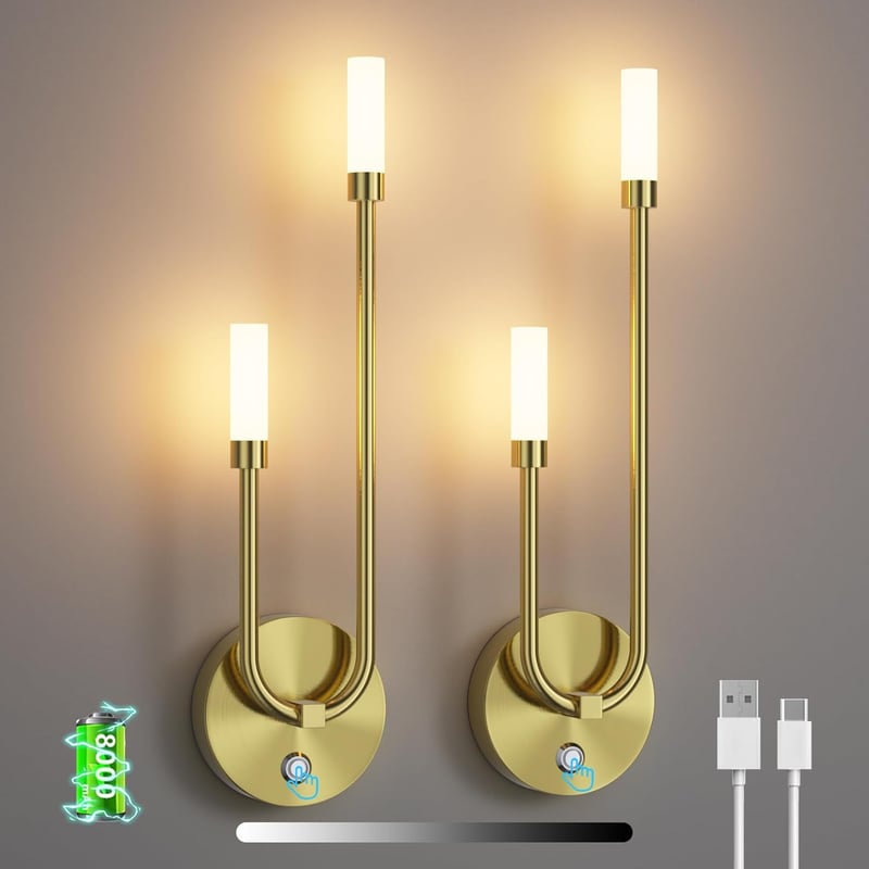 Aipsun 2 db vezeték nélküli LED fali lámpa beltéri arany 8000 mAh 8 W 550 lm 3000 K dimmelhető érintés lépcsőhöz hálószobába nappaliba