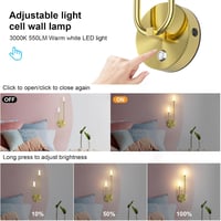 Aipsun 2 db vezeték nélküli LED fali lámpa beltéri arany 8000 mAh 8 W 550 lm 3000 K dimmelhető érintés lépcsőhöz hálószobába nappaliba 2