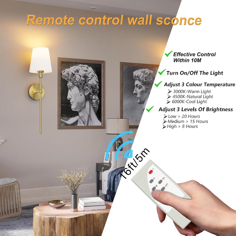 Aipsun 5500 mAh toltheto vezetek nelkuli falilampa taviranyitoval, arany, 2 db dimmelheto belteri lampa