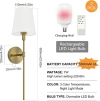 Aipsun 5500 mAh toltheto vezetek nelkuli falilampa taviranyitoval, arany, 2 db dimmelheto belteri lampa 4