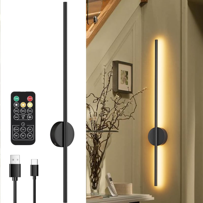 Aipsun Akkumulátoros Fali Lámpa 10000 mAh - 100 cm Vezeték Nélküli LED Világítás Távirányítóval, Tompítható, Időzíthető, Nappali, Hálószoba