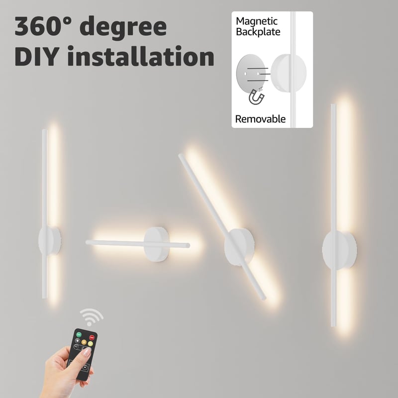 Aipsun Vezeték Nélküli Fali Lámpa 10000 mAh Akkumulátorral, Távirányítóval, 60 cm, Fényerőszabályzós, Időzíthető, Hálószobába, Nappaliba