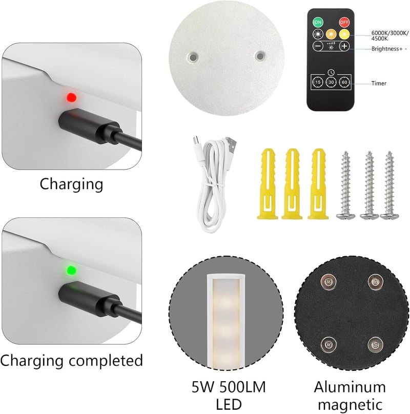 Aipsun Vezeték Nélküli Fali Lámpa 10000 mAh Akkumulátorral, Távirányítóval, 60 cm, Fényerőszabályzós, Időzíthető, Hálószobába, Nappaliba