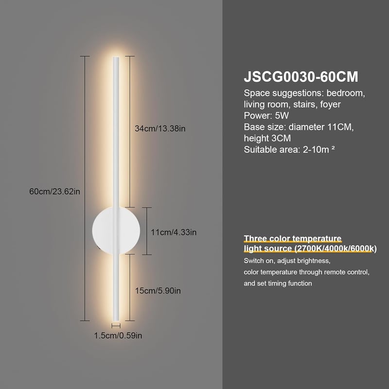 Aipsun Vezeték Nélküli Fali Lámpa 10000 mAh Akkumulátorral, Távirányítóval, 60 cm, Fényerőszabályzós, Időzíthető, Hálószobába, Nappaliba