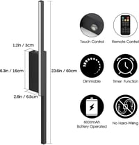 Aipsun Vezeték Nélküli LED Fali Lámpa 2db, Távirányítós, 6000mAh USB-C Tölthető, 60cm, Fekete, 3 Színhőmérséklet, Időzítő, Modern - 2 Stück-100CM, Black 4
