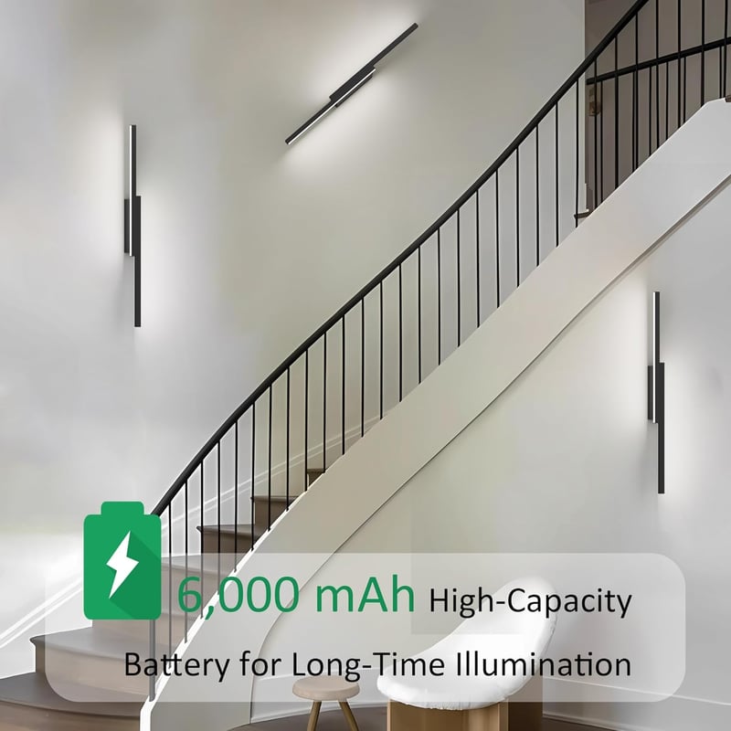 Aipsun Vezeték Nélküli LED Fali Lámpa 2db, Távirányítós, 6000mAh USB-C Tölthető, 60cm, Fekete, 3 Színhőmérséklet, Időzítő, Modern - 2 Stück-100CM, Black