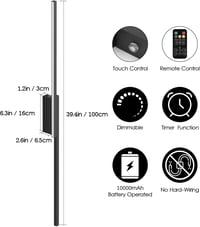 Aipsun Wireless LED fali lámpa távirányítóval, 10000 mAh USB-C, 100 cm, fekete, 2 db 5