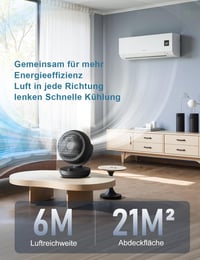 Tichý stolný ventilátor AirEase 22 dB, 3D turbo cirkulátor vzduchu, 3 rýchlosti, sklon 100°/90°, do spálne, kancelárie, obývačky do 21 m², čierny 2