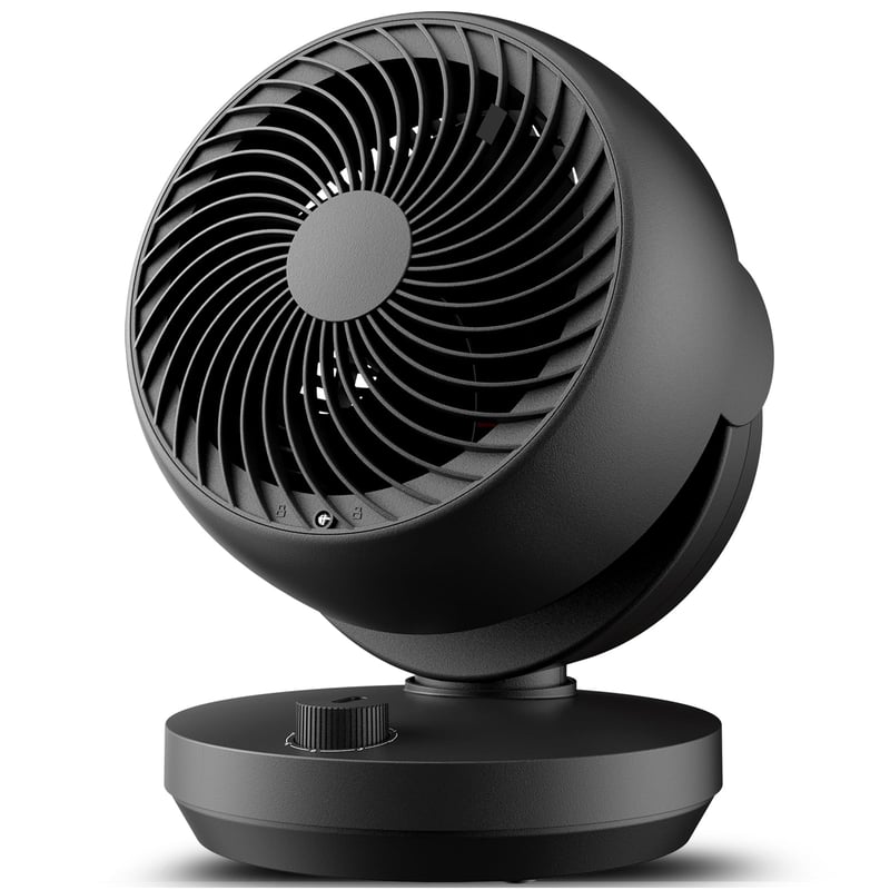 Tichý stolný ventilátor AirEase 22 dB, 3D turbo cirkulátor vzduchu, 3 rýchlosti, sklon 100°/90°, do spálne, kancelárie, obývačky do 21 m², čierny