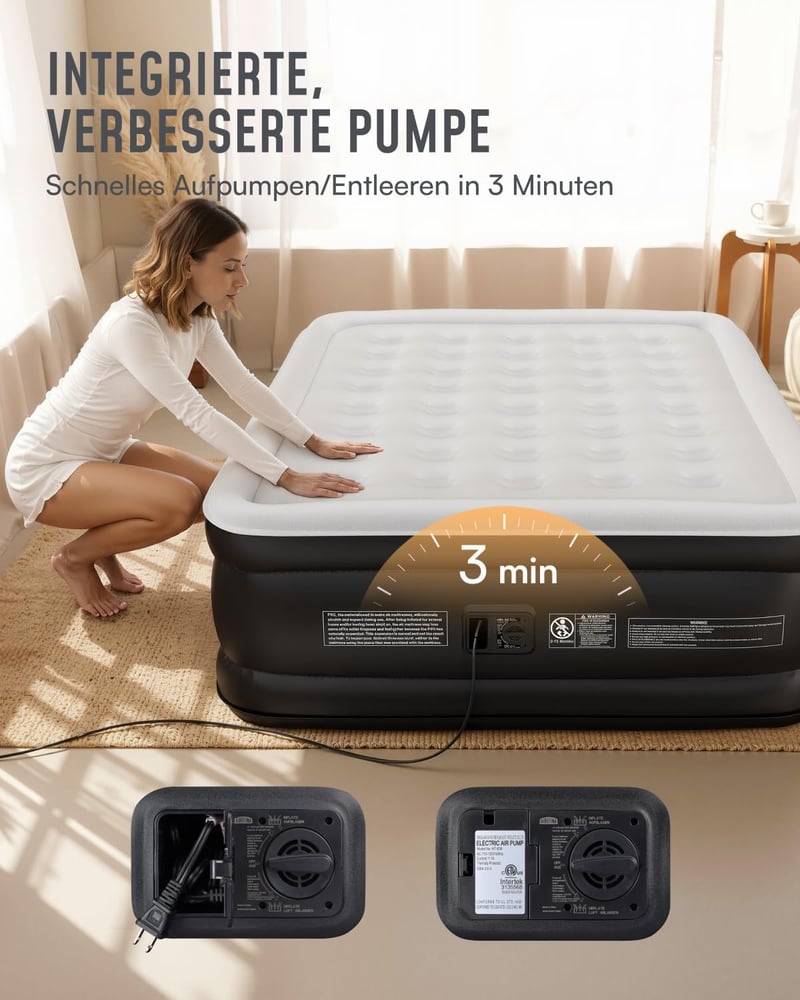 Airefina 2 személyes öntöltő felfújható légágy beépített pumpával, 3 perc alatt, kemping és vendégágy 203 x 152 x 46 cm