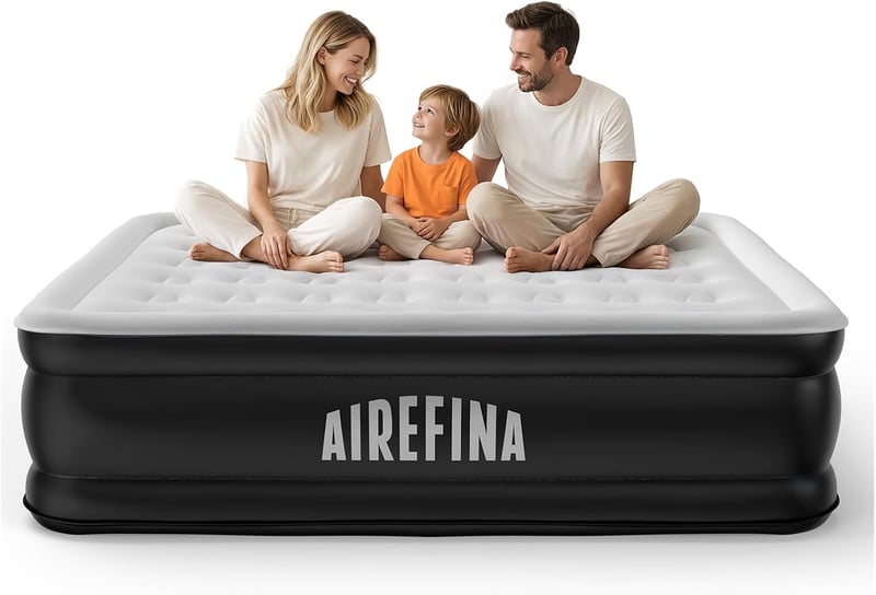 Airefina 2 személyes öntöltő felfújható légágy beépített pumpával, 3 perc alatt, kemping és vendégágy 203 x 152 x 46 cm