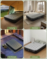 Airefina Felfújható Matrac 2 Személyes - Beépített Pumpás Légágy Kempinghez, Vendégágynak - Hordozható Fekete Légmatrac Táskával, 203x152x33 8
