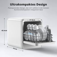 AIRMSEN Asztali Mosogatógép Mini 37x50cm Víztartállyal 9 Program 360° Permetezés Fehér 4