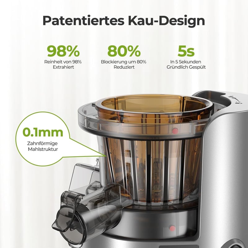 AIRMSEN Lassú Gyümölcscentrifuga 82mm Nyílással, 450W BPA-Mentes Hidegprés Gyümölcs és Zöldség Préshez