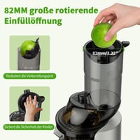 AIRMSEN Lassú Gyümölcscentrifuga 82mm Nyílással, 450W BPA-Mentes Hidegprés Turmixgép Ezüst 2