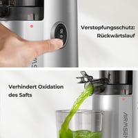 AIRMSEN Lassú Gyümölcscentrifuga 82mm Nyílással, 450W BPA-Mentes Hidegprés Gyümölcs és Zöldség Préshez 4