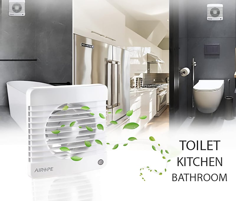 Airope 100 mm Páraérzékelős Ventilátor Visszacsapó Szeleppel, Szúnyoghálóval, 7W, Csendes Fürdőszoba Konyha Wc Szellőztetéshez