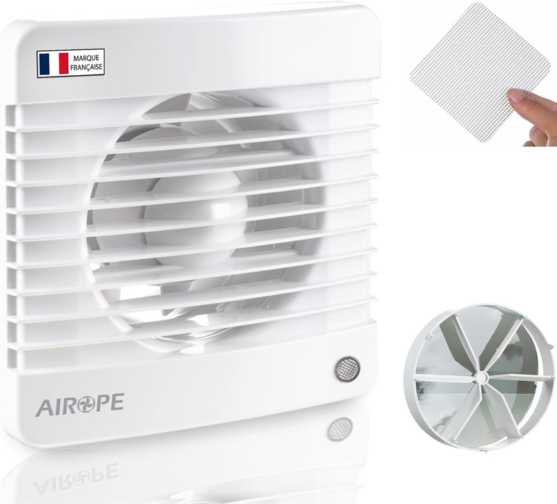 Airope 100 mm Páraérzékelős Ventilátor Visszacsapó Szeleppel, Szúnyoghálóval, 7W, Csendes Fürdőszoba Konyha Wc Szellőztetéshez