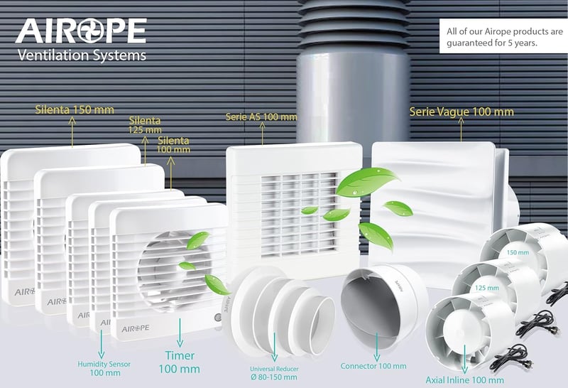 Airope 100 mm Páraérzékelős Ventilátor Visszacsapó Szeleppel, Szúnyoghálóval, 7W, Csendes Fürdőszoba Konyha Wc Szellőztetéshez