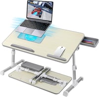 AirOpen Állítható Laptop Asztal Ágyhoz, Hűtővel és Fiókkal, 60x34cm, Bézs 1