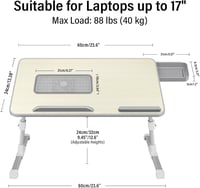 AirOpen Állítható Laptop Asztal Ágyhoz, Hűtővel és Fiókkal, 60x34cm, Bézs 2