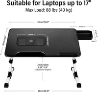 AirOpen Állítható Laptop Asztal Ágyhoz, Hűtővel és Fiókkal, Összecsukható 53x30cm Fekete 2