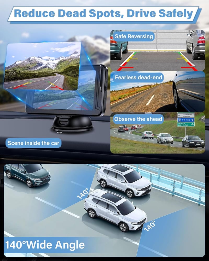 Airpuxem 2K Tolatókamera 5 Colos Monitorral - Fúrás Nélküli, IP69 Vízálló, Éjjellátó Funkció, Egyszerű Telepítés, 12V, SUV/Pickup/Lakóautó K