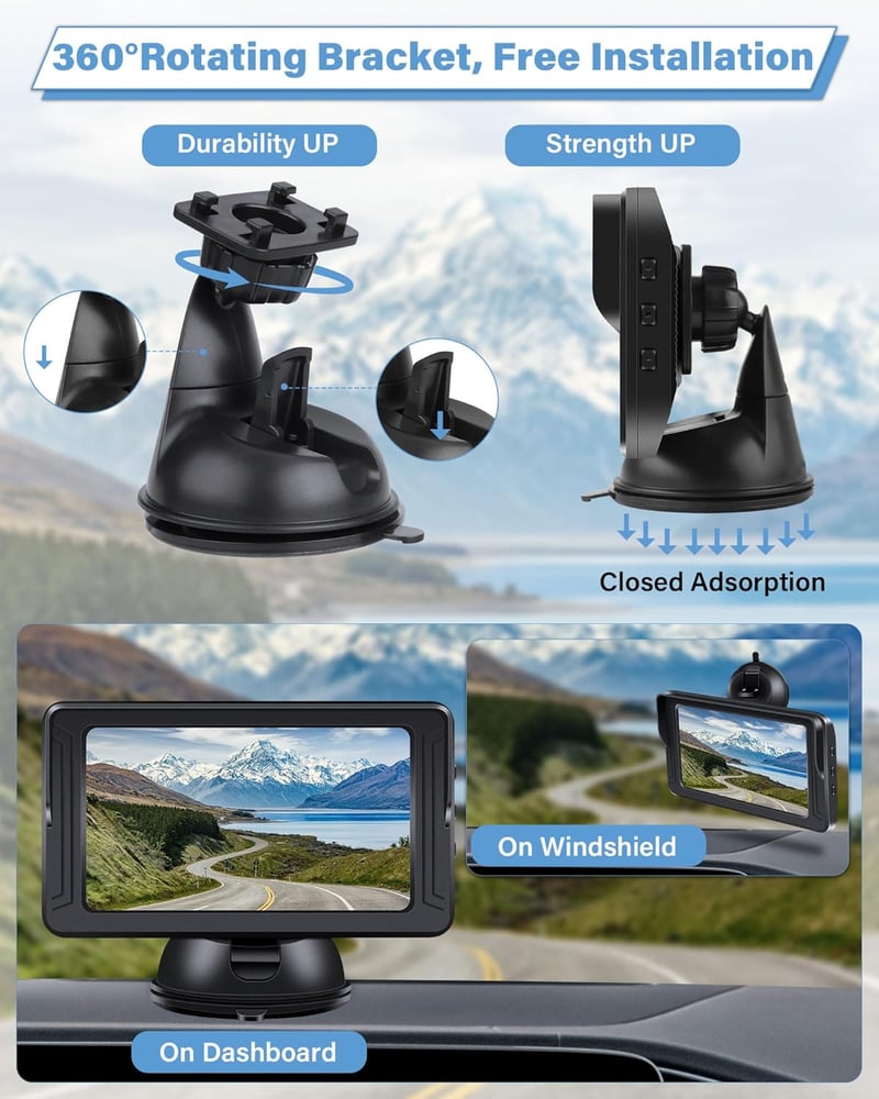 Airpuxem 2K Tolatókamera 5 Colos Monitorral - Fúrás Nélküli, IP69 Vízálló, Éjjellátó Funkció, Egyszerű Telepítés, 12V, SUV/Pickup/Lakóautó K