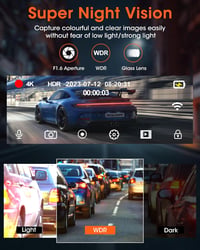 Airpuxem 4K Autós Fedélzeti Kamera WiFi GPS Funkcióval, Első-Hátsó Rögzítéssel, Éjjellátó Üzemmóddal, 170° Látószöggel, WDR, G-szenzor, Type 4