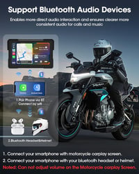 Airpuxem 7 hüvelykes motoros CarPlay Android Auto kijelző Bluetooth navigáció Siri Google Assistant IP67 vízálló 5