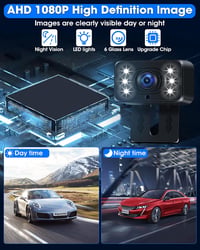 Airpuxem AHD 1080P Vezeték nélküli Tolatókamera 5" Monitorral - 6 LED-es Éjjellátó Rendszer 170° Látószöggel, 12V-os Autókhoz, SUV-okhoz, Te 3