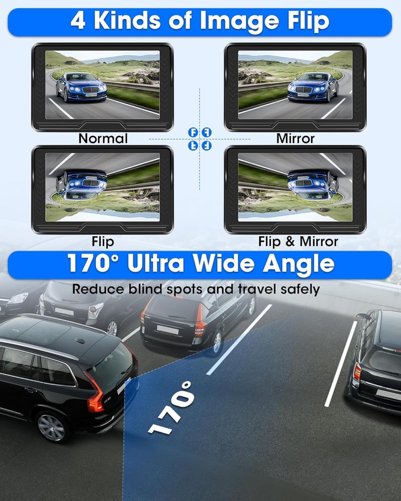 Airpuxem AHD 1080P Vezeték nélküli Tolatókamera 5" Monitorral - 6 LED-es Éjjellátó Rendszer 170° Látószöggel, 12V-os Autókhoz, SUV-okhoz, Te