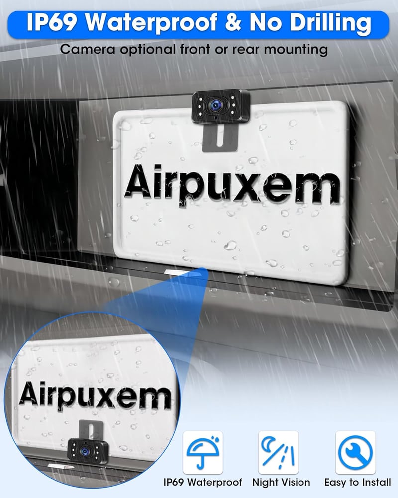 Airpuxem AHD 1080P Vezeték nélküli Tolatókamera 5" Monitorral - 6 LED-es Éjjellátó Rendszer 170° Látószöggel, 12V-os Autókhoz, SUV-okhoz, Te