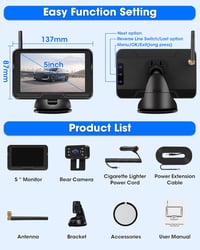 Airpuxem AHD 1080P Vezeték nélküli Tolatókamera 5" Monitorral - 6 LED-es Éjjellátó Rendszer 170° Látószöggel, 12V-os Autókhoz, SUV-okhoz, Te 8
