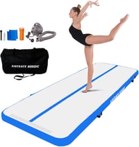 AirTrack Nordic Felfújható Tornaszőnyeg 600 x 100 x 10 cm - Kék PVC Légszőnyeg Pumpával Tornához, Jógához, Otthoni Edzéshez - Tartós, Könnyen Hordozható 1