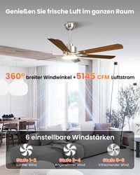 Stropný ventilátor Airwit 132 cm s LED osvetlením, 6 lopatiek, drevo a strieborná farba, DC motor, diaľkové ovládanie, 6 rýchlostí, do spálne a obývačky 2